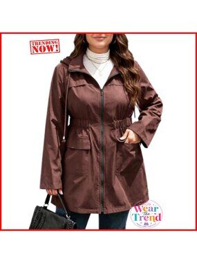 Plus Size Long Military Anorak Windbreaker Zip Hooded Utility Jacket